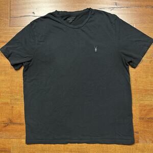 All Saints T Shirt Mens L Black Short Sleeve Crew Neck Embroidered Designer City
